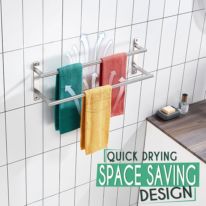 KOKOSIRI 24 Inch Bath Towel Bars Double Towel Racks Bathroom Towel Holder Towel - Image 5