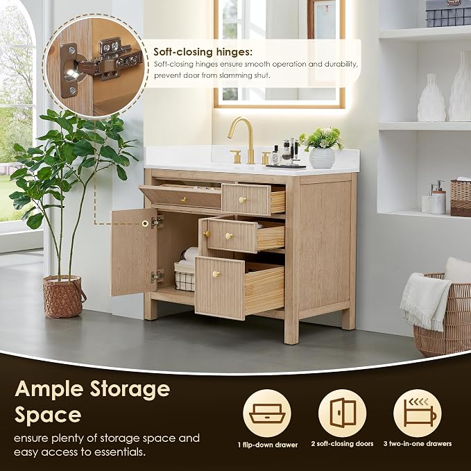ALTAIR 42 Bathroom Vanity with Sink Mordern Pedestal Single Vanities Large - Image 4
