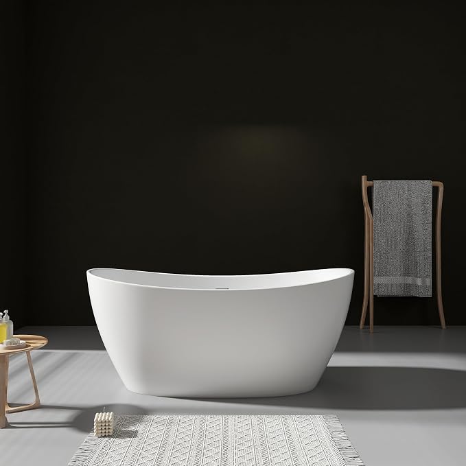 SJ STAR&JANE 55" Solid Surface Freestanding Bathtub Stone Resin Tub Oval Double - Image 9