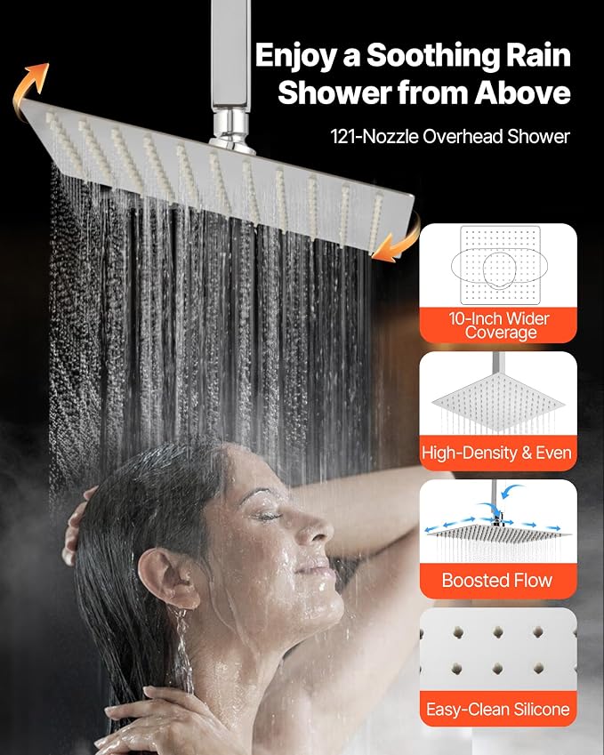 VEVOR Shower Faucet Set, 10 Inch Ceiling Mount Rainfall Shower System - Image 5