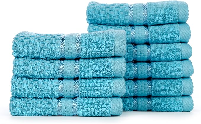 Ample Decor Sky Blue Wash Cloth Set of 10 100% Cotton - Image 7