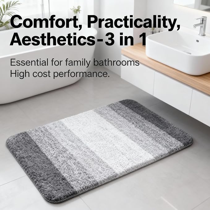 Grey Bathroom Rug Ultra Absorbent Machine Washable Microfiber Mat - Image 7