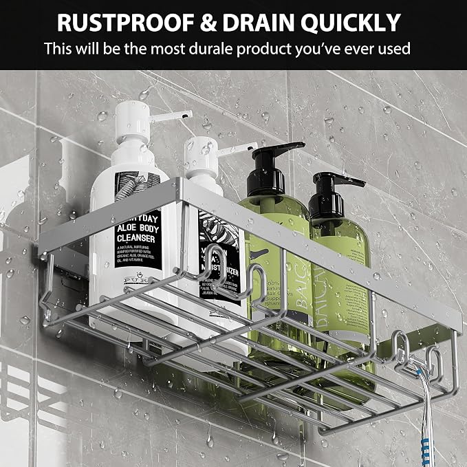 Moforoco Shower Caddy Shelf Organizer Rack, Self Adhesive Black Bathroom - Image 3