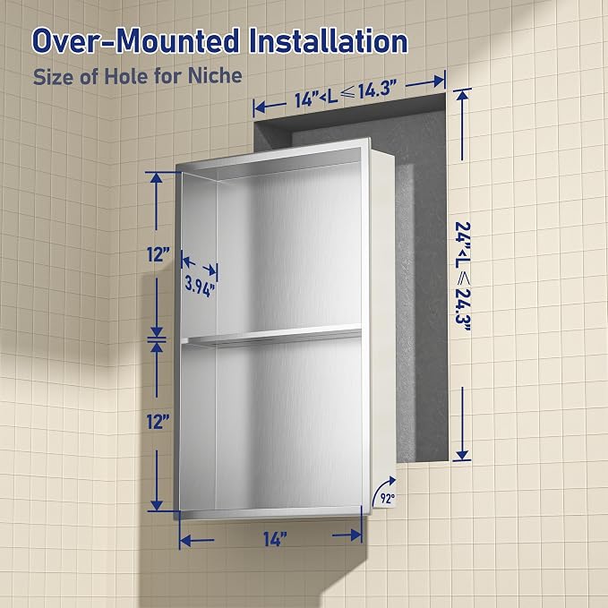 Stainless Steel Shower Niche 14"×24" Brushed No Tiled Needed Niche Shower - Image 3