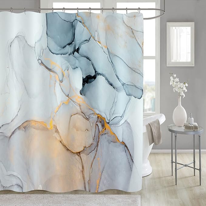 Gibelle Extra Long Shower Curtain 72 x 84, Tall Abstract Grey Blue Marble by Gibelle