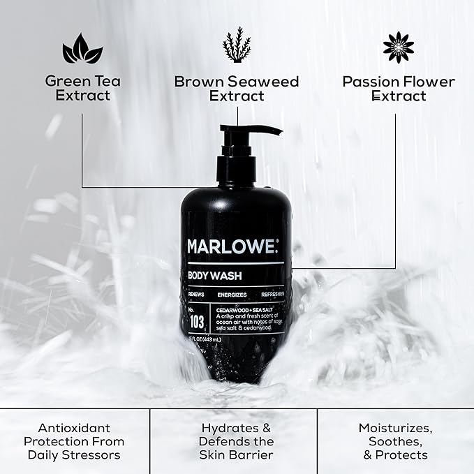 MARLOWE. No. 103 Body Wash 15 oz Pump, Cedarwood + Sea Salt, Energizing & - Image 3