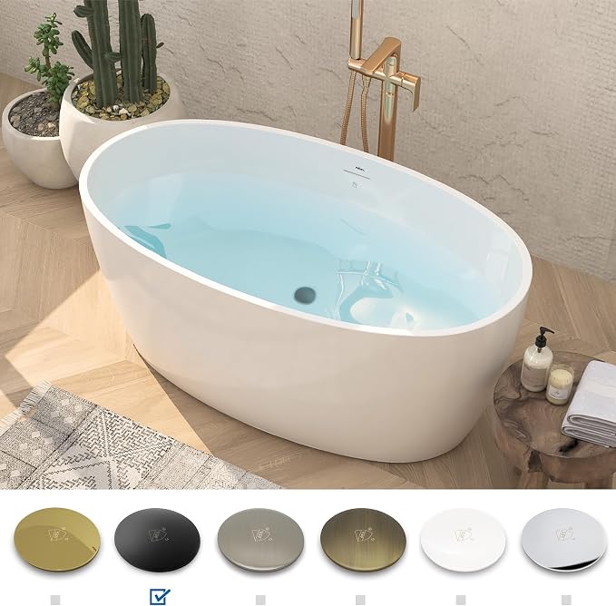 FerdY Tahiti 55" Acrylic Freestanding Bathtub, Elegant Oval Shape Soaking - Image 3