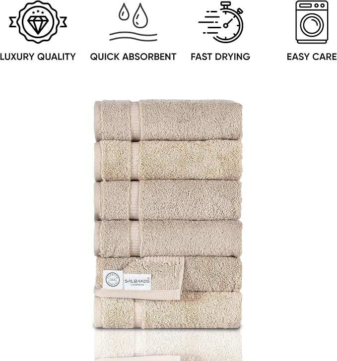 SALBAKOS 100% Turkish Cotton Hand Towel Set of 6 16x30 inch | Heirloom Quality - Image 4