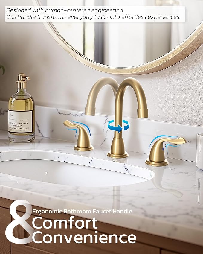 Brushed Gold Bathroom Faucet 3 Hole: ARCORA 8 Inch Widespread Bathroom Faucet - Image 3