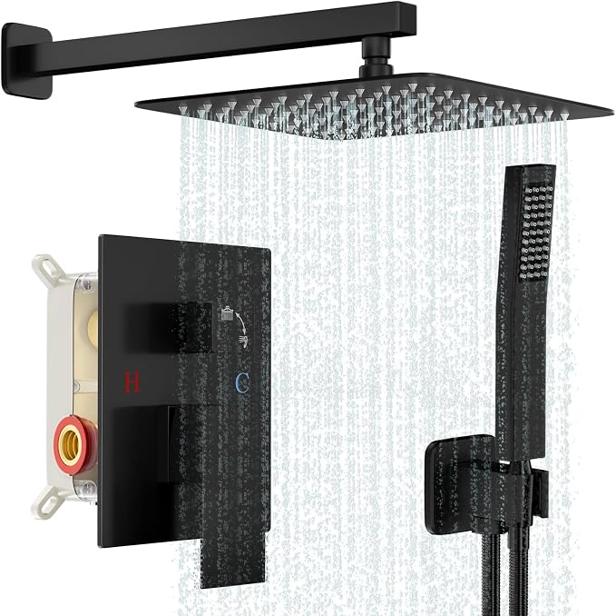 Black Shower Faucet Set, Rainfall Shower System by Baetuy