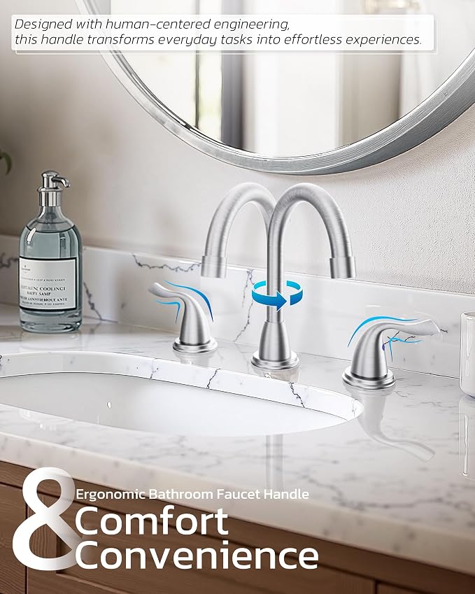 Bathroom Sink Faucet 3 Hole Brushed Nickel, ARCORA 8 Inch Widespread Bathroom - Image 3