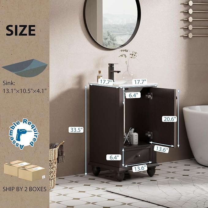 eclife 18" Bathroom Vanity Sink Combo Vintage Style - Image 2