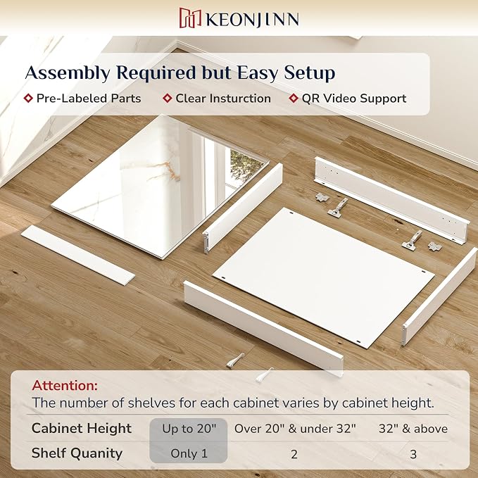 Keonjinn Small-Sized White Medicine Cabinet 14.5 x 18.5 Inch, One Shelf Only - Image 3