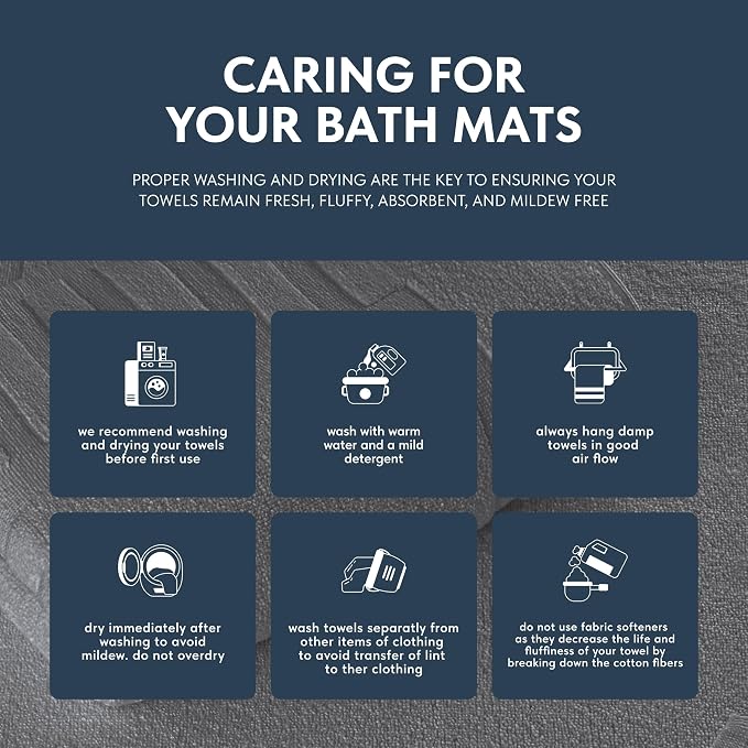 White Classic Luxury Bath Mat Floor Towel Set - Image 7