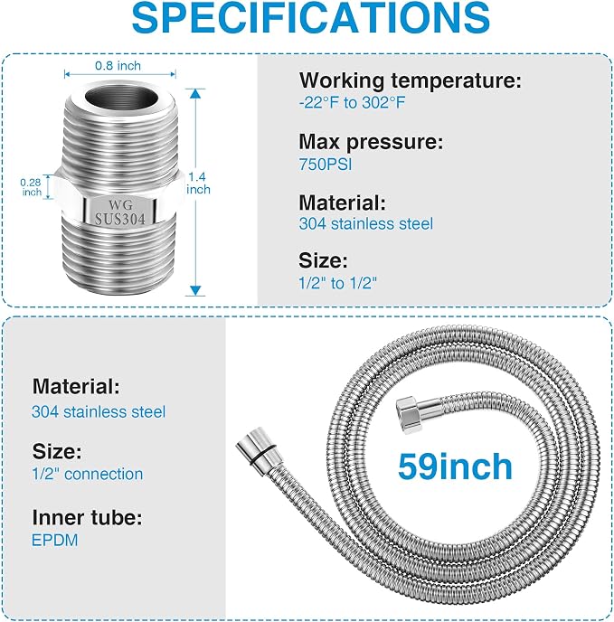 Dreyoo 1 Pack 59 Inch Shower Hose - Image 2
