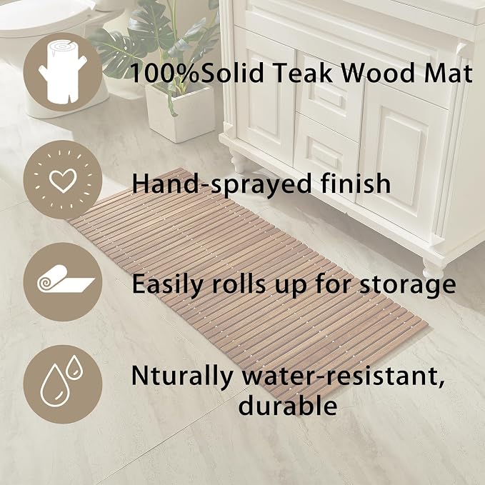 Teak String Shower Mat, Wood Non Slip Bath Mats - Image 3