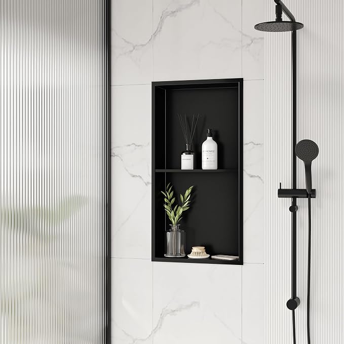 Neodrain No Tile Shower Niche, Stainless Steel Wall Niche 13.1"X25.1", Two-Tier by Neodrain