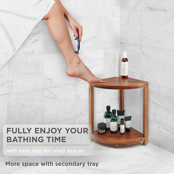 HOLANA 18" Wood Corner Shower Bench & Corner Shower Stool - Image 7