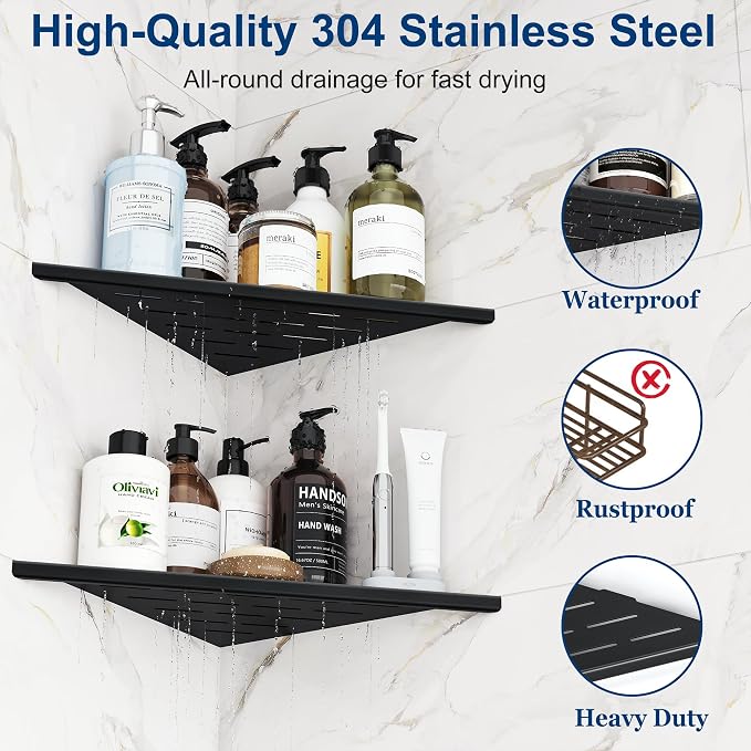 Corner Shower Shelves, 12” Recessed Tile Shower Shelf, 304 Stainless Steel - Image 7