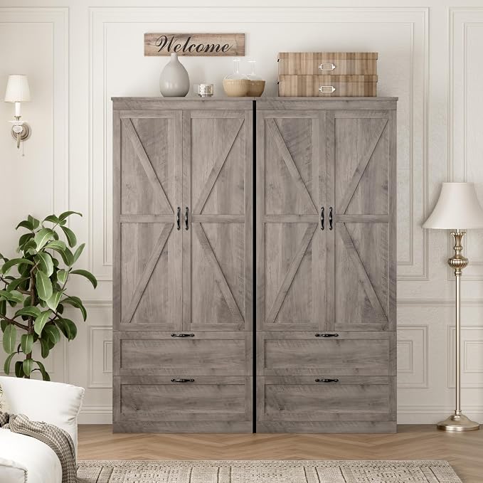HOSTACK 70" Tall Kitchen Pantry Storage, Barn Doors Pantry Cabinet - Image 5