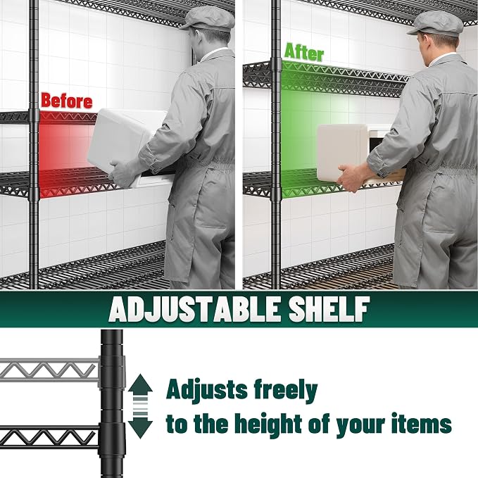 2500 LBS Shelf Storage Shelves 68.1" W Wire Shelving Unit, Garage Shelving - Image 6