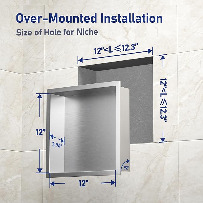 Stainless Steel Shower Niche 12" X 12" Brushed No Tile Needed Niche Shower - Image 3