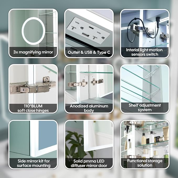 WELLFOR 60" X 30" LED Mirrored Bathroom Cabinet - Image 17
