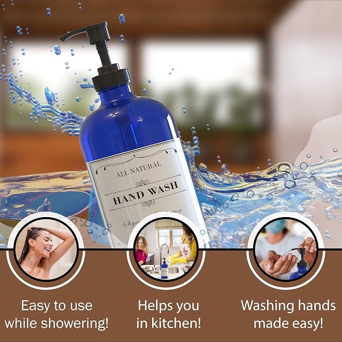 16 OZ Cobalt Blue Glass Soap Dispenser - Image 3