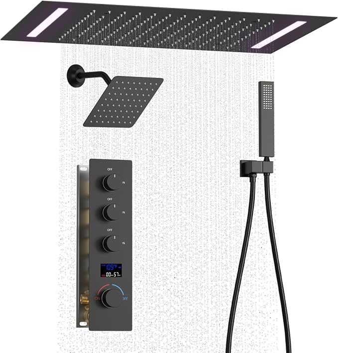 Digital Display Shower Faucet Set Matte Black Shower System by KATAIS