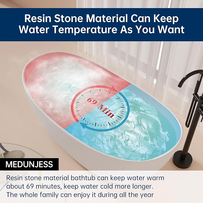 65'' Freestanding Solid Surface Resin Stone Bathtub, Freestanding Tub, - Image 4