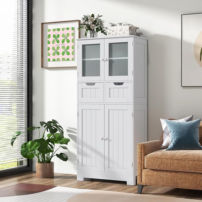 COSTWAY Tall Bathroom Storage Cabinet, Freestanding Storage Organizer - Image 2