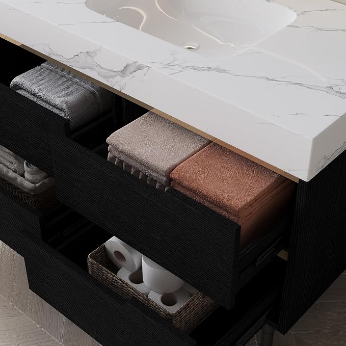 35.4" Bathroom Vanity with Sink Combo Set, Solid Wood Frame Bathroom Storage - Image 6