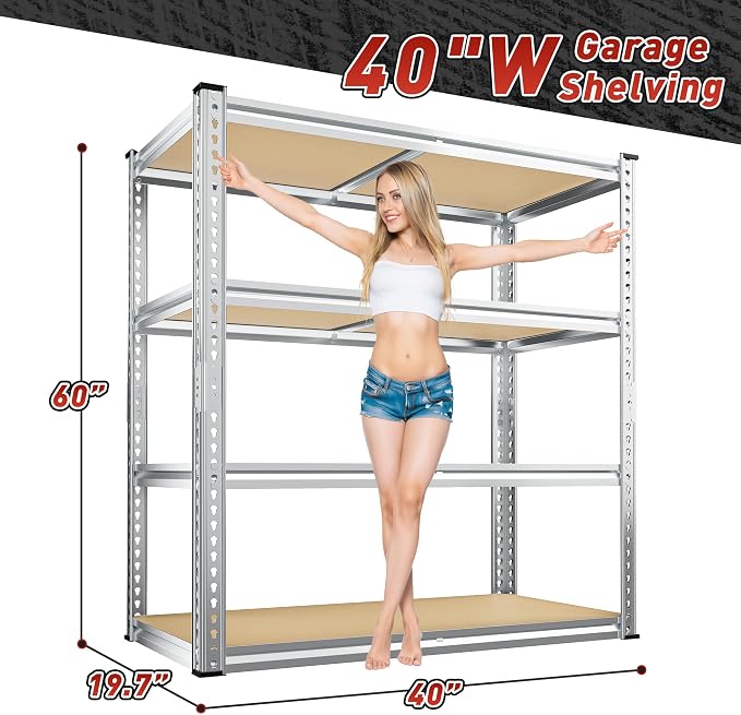 REIBII 40" W Garage Shelving 2000LBS Storage Shelves Adjustable Metal Shelving - Image 3