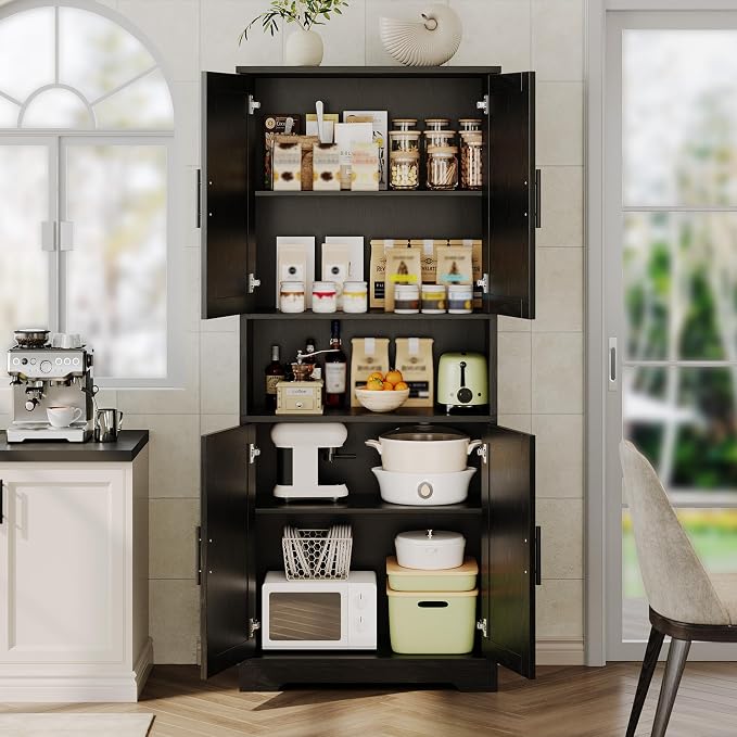 IDEALHOUSE Black Pantry Cabinet, Freestanding Cupboard, Tall Storage Cabinet - Image 4