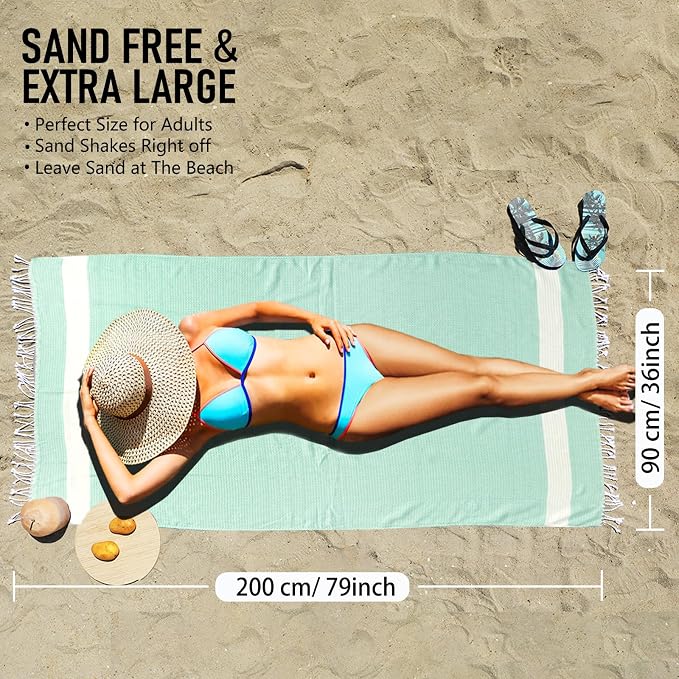4 Pack Cotton Turkish Beach Towel Lightweight Thin Travel Vacation Essentials - Image 2