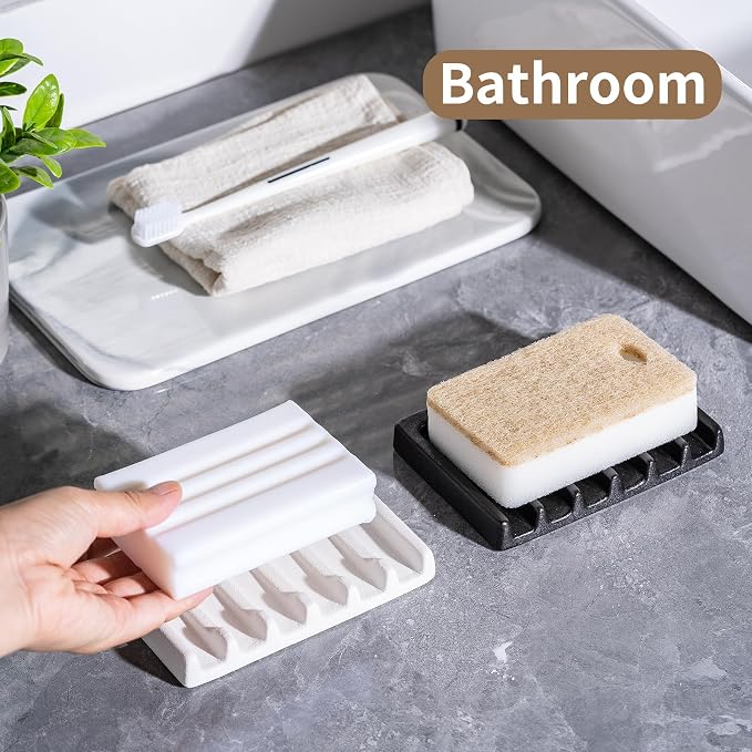 Tanew Self Draining Premium White Ceramic Waterfall Soap Dish, Bar Soap Holder - Image 5
