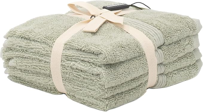 Mosobam Luxury Turkish Towels Set of 4 Washcloths 13X13 Seagrass Green 700 GSM - Image 2