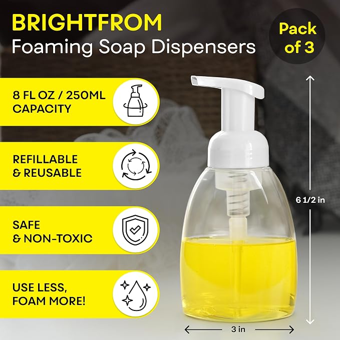 BRIGHTFROM Foaming Soap Dispenser Pump Bottles, BPA Free Empty Refillable - Image 2