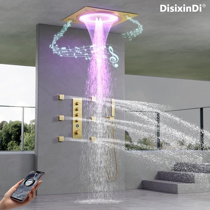 20 Inch Ceiling LED Square Music Rain Shower Head - Image 2