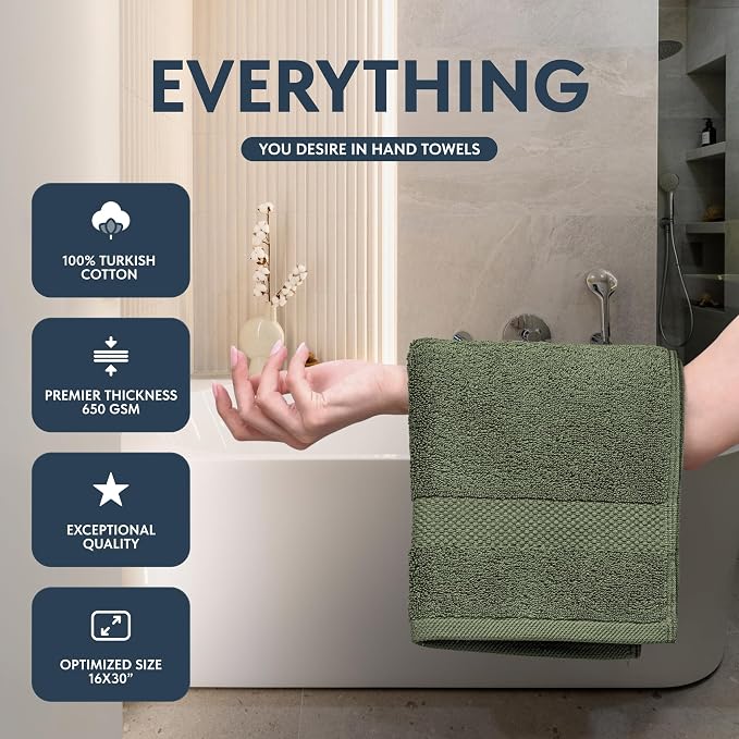 White Classic Luxury Forest Green Hand Towels - Image 2