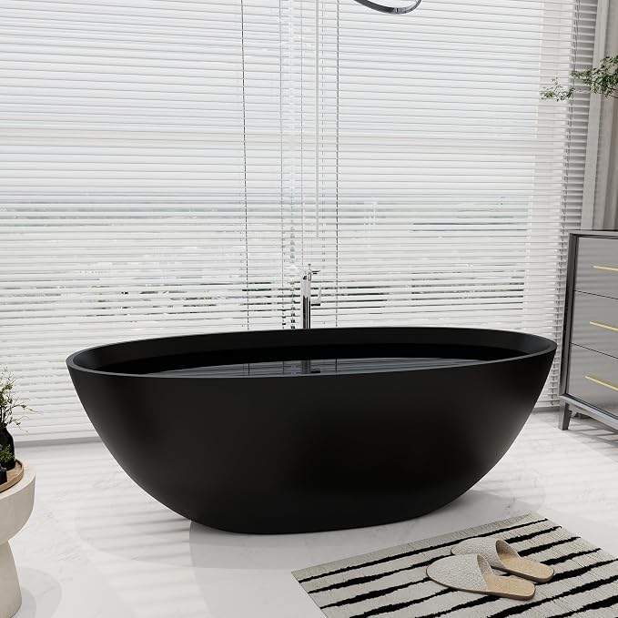SJ STAR&JANE 65" Solid Surface Freestanding Bathtub, Oval Soaking Stone Resin - Image 2