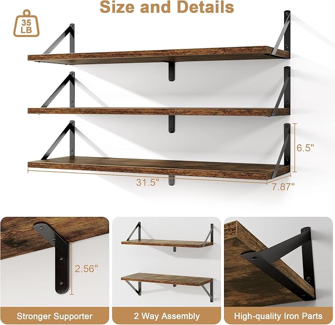 Fun Memories Floating Shelves, 32 x 8 Inches, Decorative Storage - Image 3