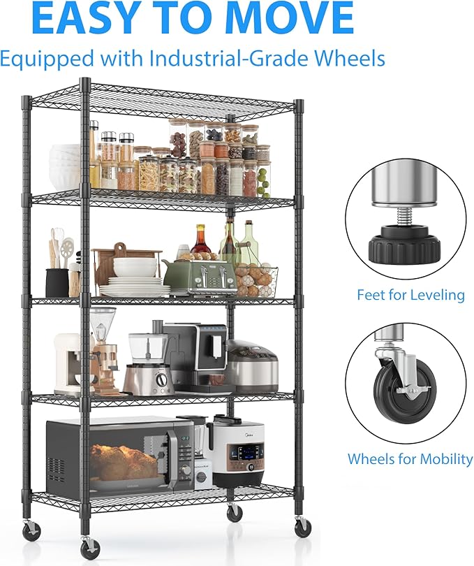 Homdox Heavy Duty Storage Shelves, 5 Tier Wire Shelving Unit - Image 5