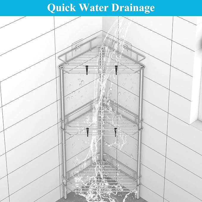 3 Tier Floor Standing Corner Shower Caddy Organizer Shelf - Image 6
