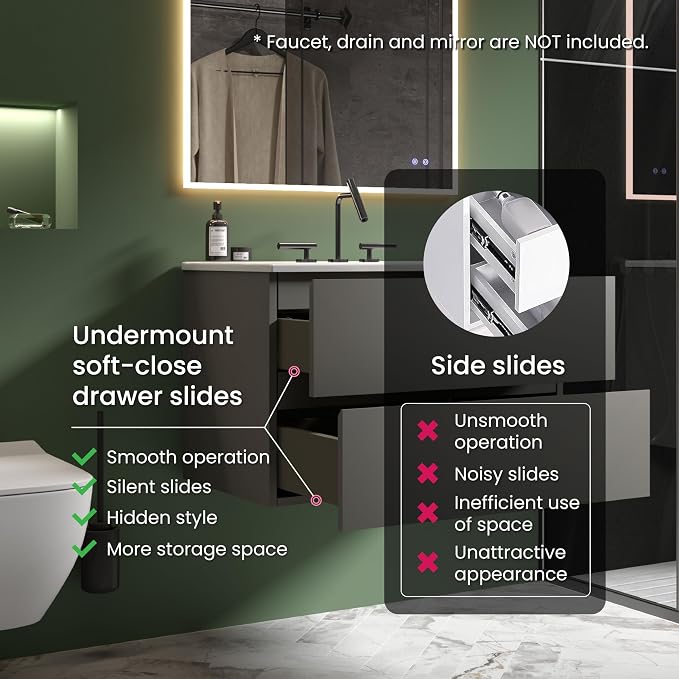 30" Bathroom Vanity with Sink, Modern Floating Vanity with Double Soft Closing - Image 6
