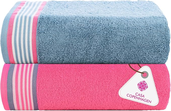 CASA COPENHAGEN He & She 2 Pieces Large Bath Sheet Set- Dusty Blue + Pink by CASACOPENHAGEN