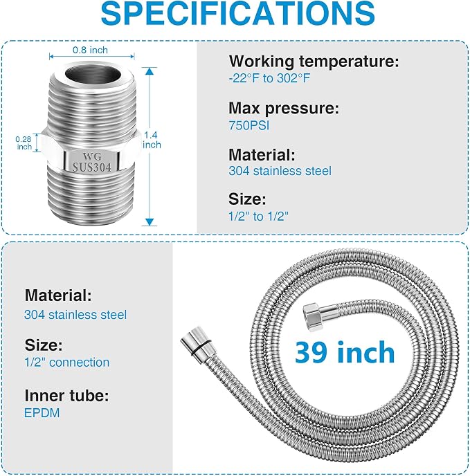 Dreyoo 1 Pack 39 Inch Shower Hose - Image 2