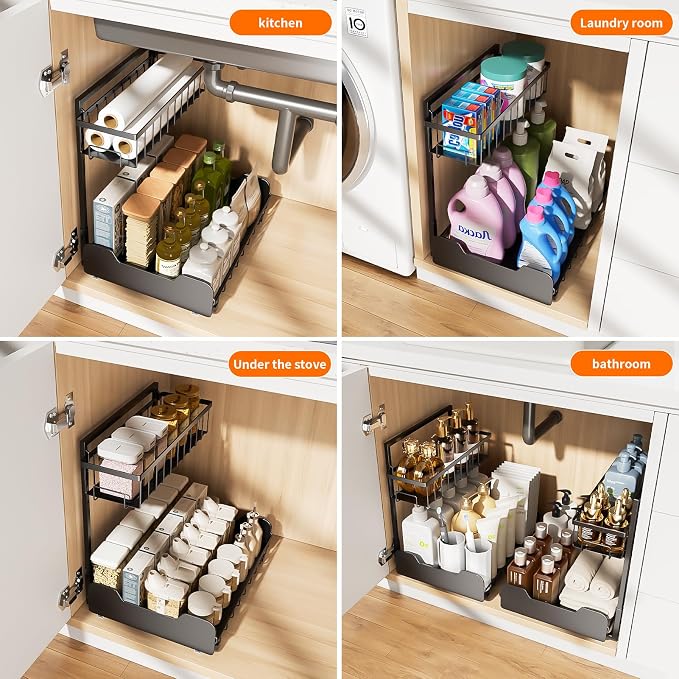 Under Sink Organizer, 2-Tier L-Shaped Pull Out Cabinet Shelf - Image 6