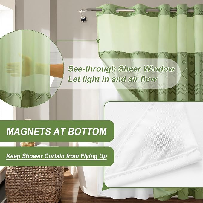 Long No Hook Tufted Chevron Striped Shower Curtain - Image 5
