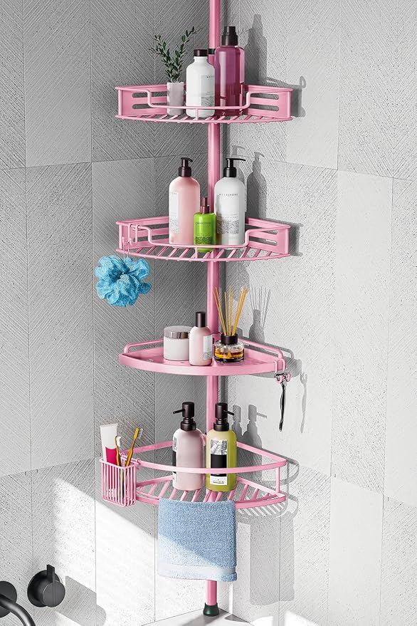 HAMITOR Corner Shower Caddy Tension Pole: Quick Installation 4-Tier Rustproof by HAMITOR